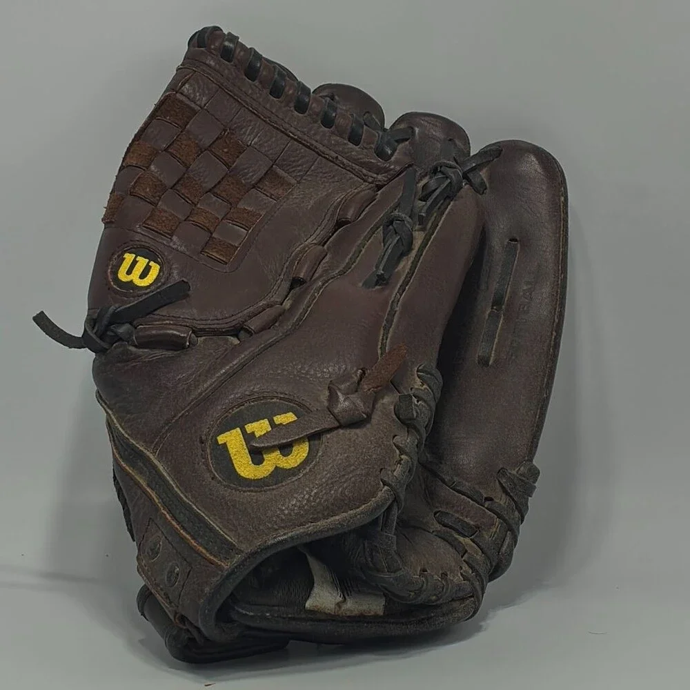 Wilson A710 Brown Leather Baseball Glove Woven Basket Web Embroidered W Logo